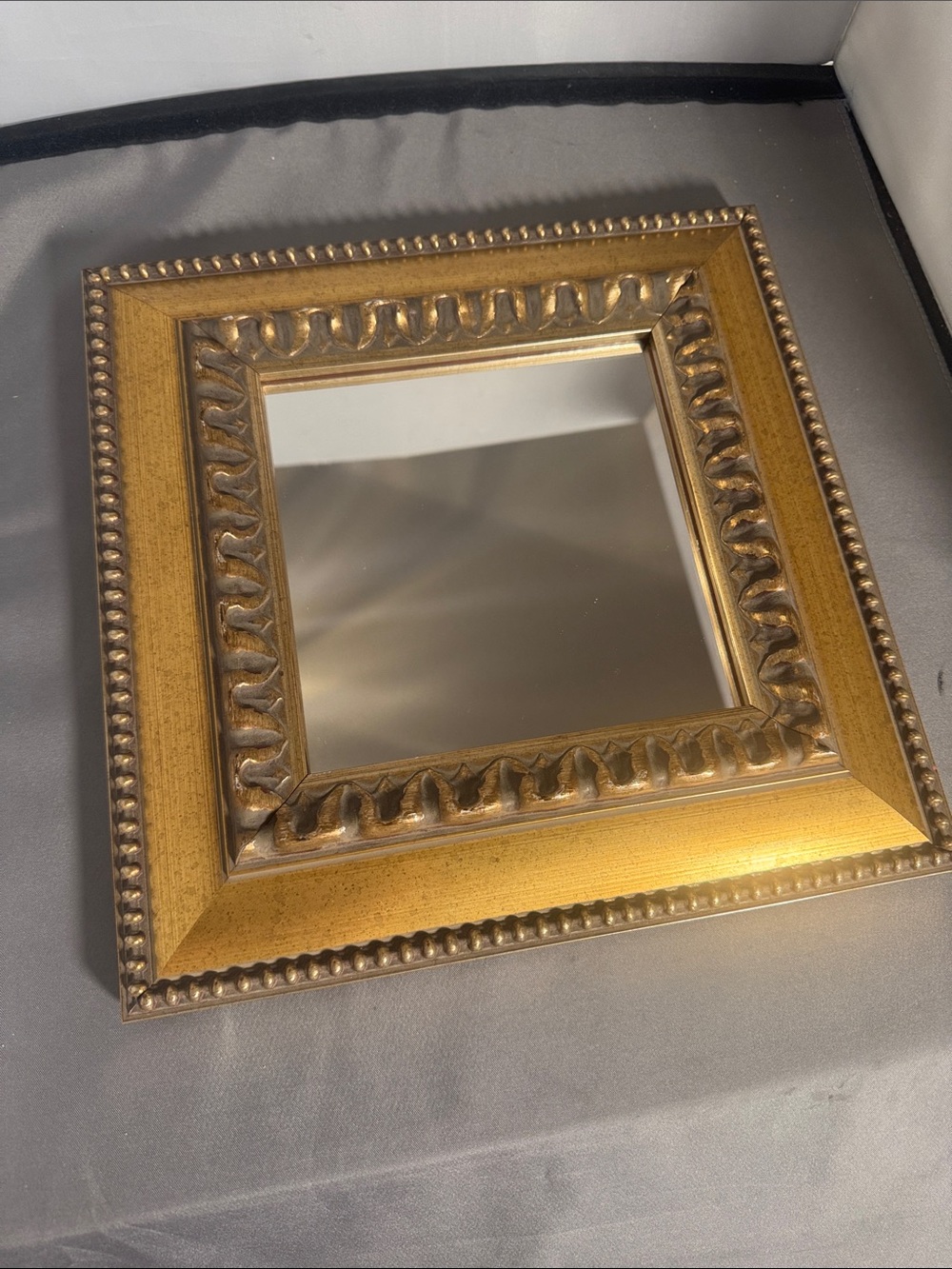 Vintage late 20th century carved Ornate Gold Square Wall Mirror 10” X 10”‎